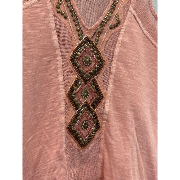 Free People Focus on Center Beaded Tank Top; Pink Medium - Picture 3 of 7